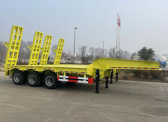 60 80 100 Tons Lowboy Gooseneck Semi Trailer Lowbed With Steel Material