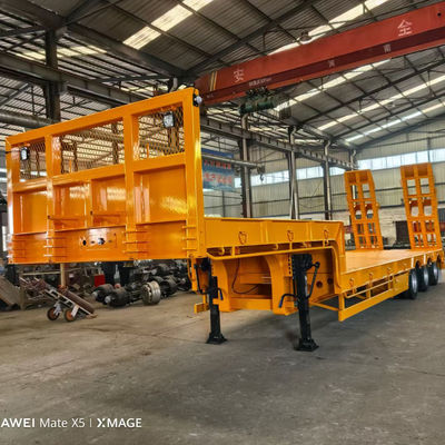 60Tons 3 Axle Low Bed Trailer Heavy Duty Low Bed Trailers Self Dumping