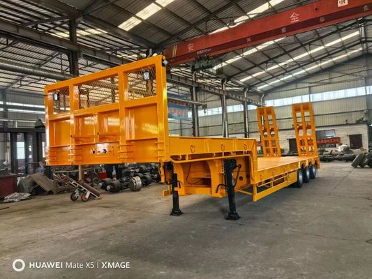 60Tons 3 Axle Low Bed Trailer Heavy Duty Low Bed Trailers Self Dumping