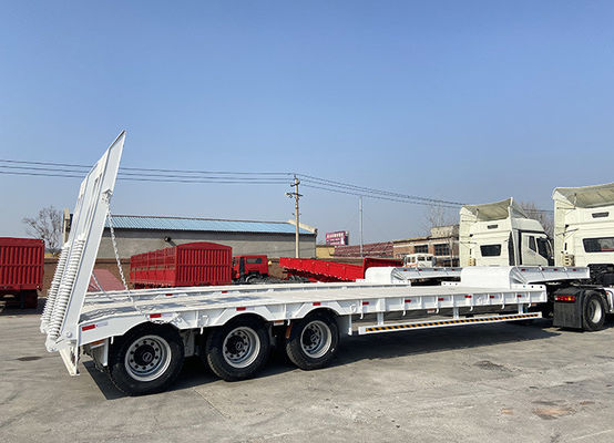 60 80 100 Tons Lowboy Gooseneck Semi Trailer Lowbed With Steel Material