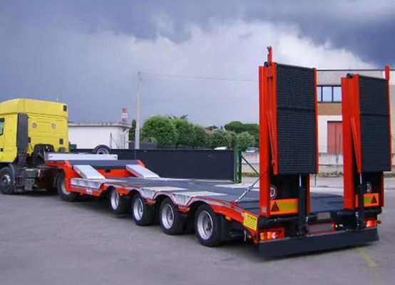 60-100 Ton Lowboy Semi Trailer Bulldozer Cargo Transporting Retractable Low Profile Semi Trailer
