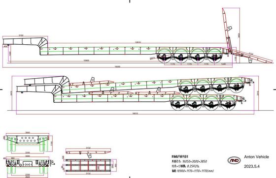 Customized 3 Axle Low Bed Trailer 80tons 100ton 120 Ton Lowboy Trailer
